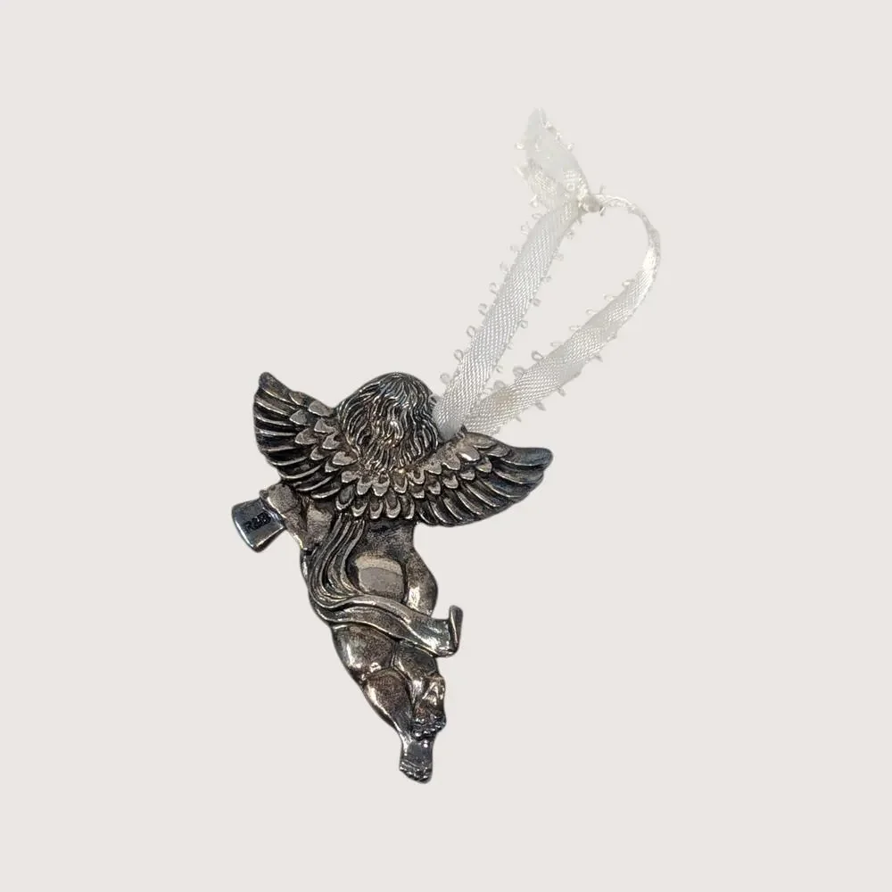 Vintage Pewter R&B Cherub Winged Angel Hanging Ornament